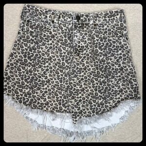 We The Free Y2K Leopard Print Denim Cutoff‎ Skirt Indie Sleaze Boho Festival